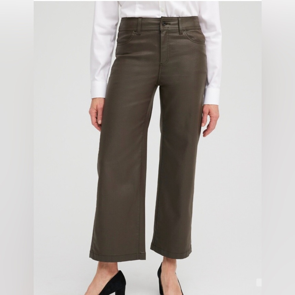 Chicos | Coated Wide Leg Cropped Denim Pant in Taupe | Sz: 12